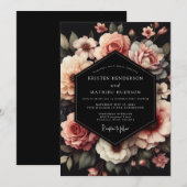 Invitation Mariage Nocturne Floral Rose (Devant / Derrière)
