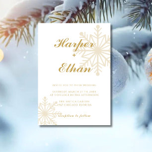 Invitation Mariage Noël Flocon de Neige Minimaliste Or Blanc