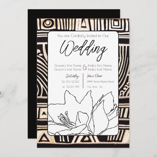 Invitation Mariage noir (Devant / Derrière)