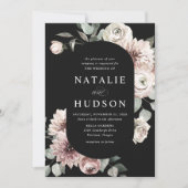 Invitation Mariage noir à charpente florale en hiver (Devant)