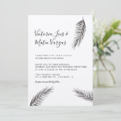 Invitation Mariage noir à feuille de palmier à main simple (Debout devant)