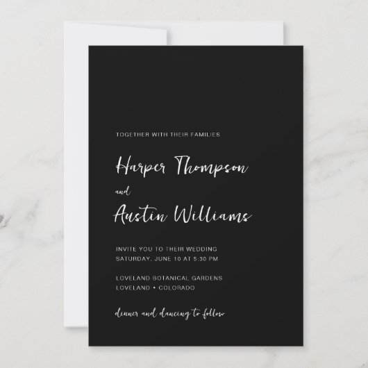 Invitation Mariage noir à script moderne simple (Devant)