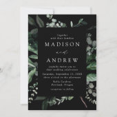 Invitation Mariage noir à verdure abondante (Devant)