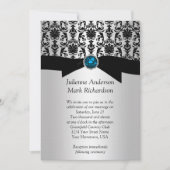 Invitation Mariage noir argent Damask Turquoise (Devant)