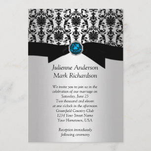 Invitation Mariage noir argent Damask Turquoise