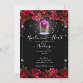 Invitation Mariage noir argenté rouge brillant (Devant)