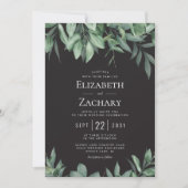 Invitation Mariage Noir avec Bordure de Verdure Luxuriante (Devant)