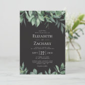 Invitation Mariage Noir avec Bordure de Verdure Luxuriante (Debout devant)