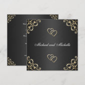 Invitation Mariage Noir avec Garnitures Métalliques Dorées (Devant / Derrière)