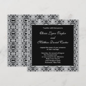 Invitation Mariage noir blanc argent dentelle (Devant / Derrière)
