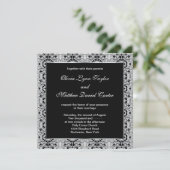 Invitation Mariage noir blanc argent dentelle (Debout devant)