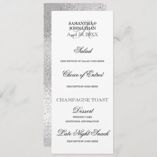 Invitation Mariage noir blanc argenté do-it-yourself menu dîn (Devant / Derrière)