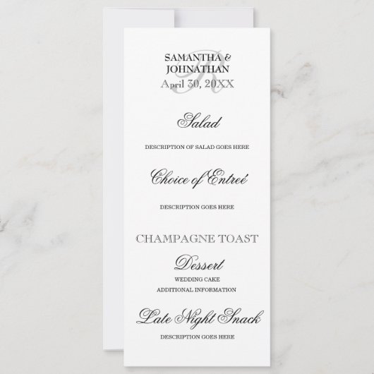 Invitation Mariage noir blanc argenté do-it-yourself menu dîn (Devant)