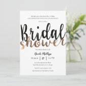 Invitation Mariage Noir Blanc Bronze Moderne Élégant Shower d (Debout devant)