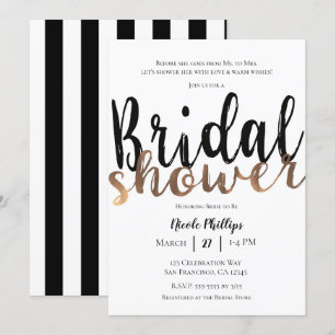 Invitation Mariage Noir Blanc Bronze Moderne Élégant Shower d
