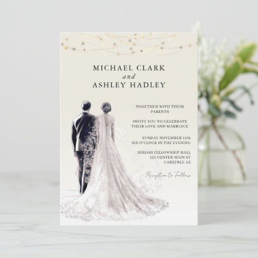 Invitation Mariage noir blanc classique (Debout devant)