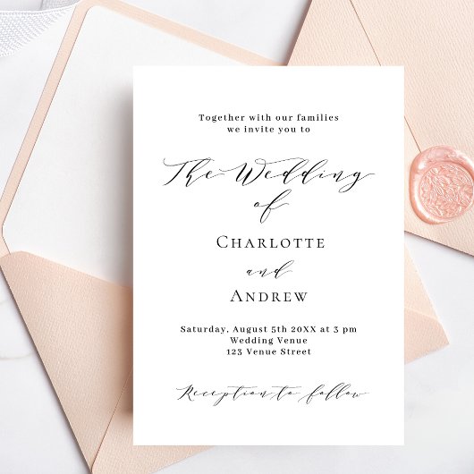 Invitation Mariage noir blanc classique formel moderne simple