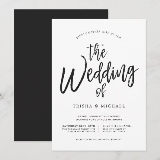 Invitation Mariage Noir|Blanc Danse Script (Devant / Derrière)