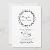 Invitation Mariage noir blanc de cadre circulaire Coeurs (Devant)