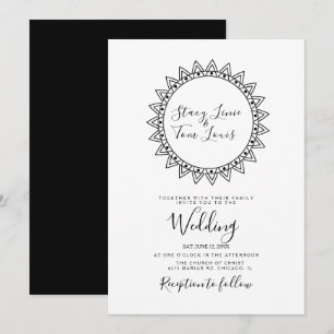 Invitation Mariage noir blanc de cadre circulaire Coeurs
