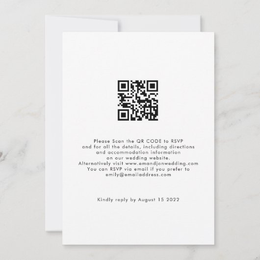 Invitation Mariage noir blanc de code QR de script simple (Dos)