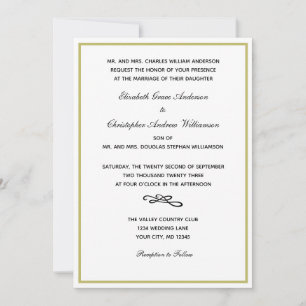 Invitation Mariage noir blanc d'or traditionnel Invita