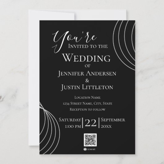 Invitation Mariage noir blanc du code QR (Devant)