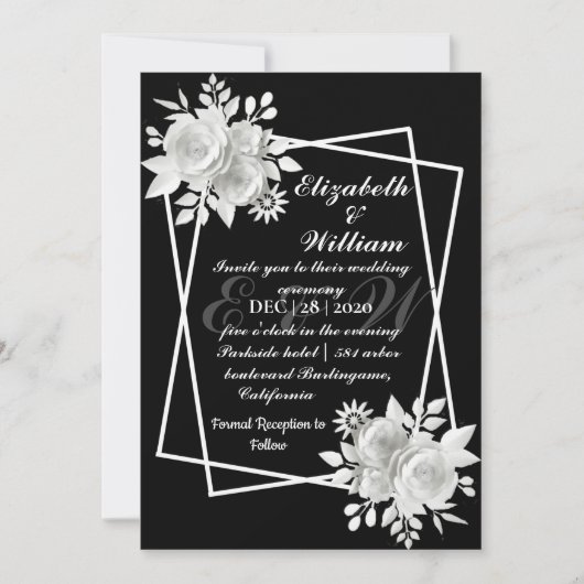 Invitation Mariage noir blanc élégant (Devant)
