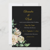 Invitation Mariage noir blanc élégant floral rose chic Rose (Devant)