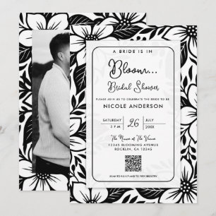 Invitation Mariage Noir & Blanc Fleurs Épanouies