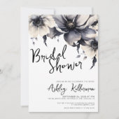 Invitation Mariage Noir Blanc Floral (Devant)