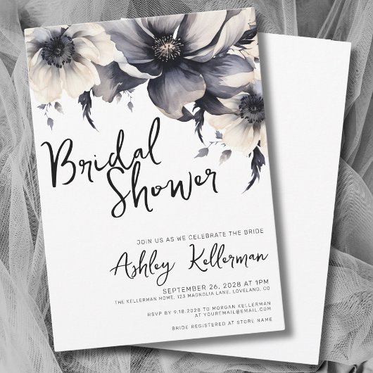 Invitation Mariage Noir Blanc Floral