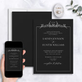 Invitation Mariage noir blanc floral bordure 