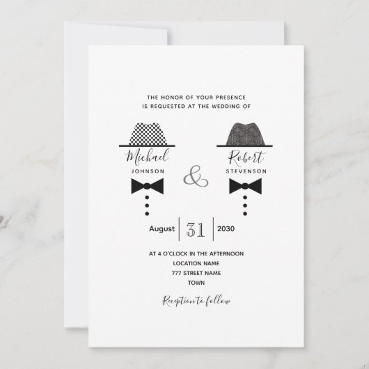 Invitation Mariage noir blanc gris (Devant)