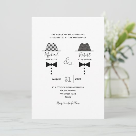 Invitation Mariage noir blanc gris (Debout devant)