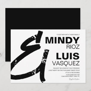Invitation MARIAGE Noir Blanc Grunge AMPERSAND GRAS