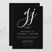 Invitation Mariage noir blanc initial minimaliste moderne (Devant / Derrière)