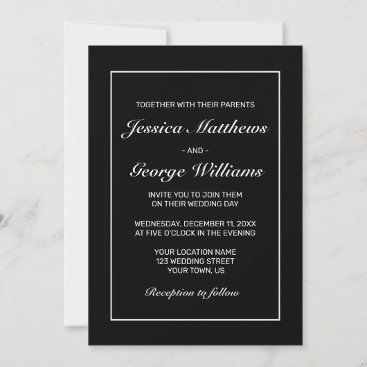 Invitation Mariage noir blanc minimaliste moderne (Devant)