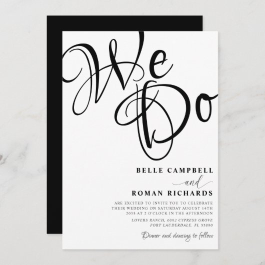 Invitation Mariage noir & blanc moderne (Devant / Derrière)