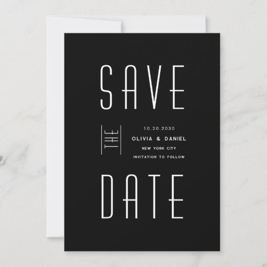 Invitation Mariage noir & blanc moderne Enregistrer la date (Devant)