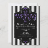 Invitation Mariage noir blanc rayures violet gothique chauve- (Devant)