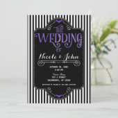 Invitation Mariage noir blanc rayures violet gothique chauve- (Debout devant)