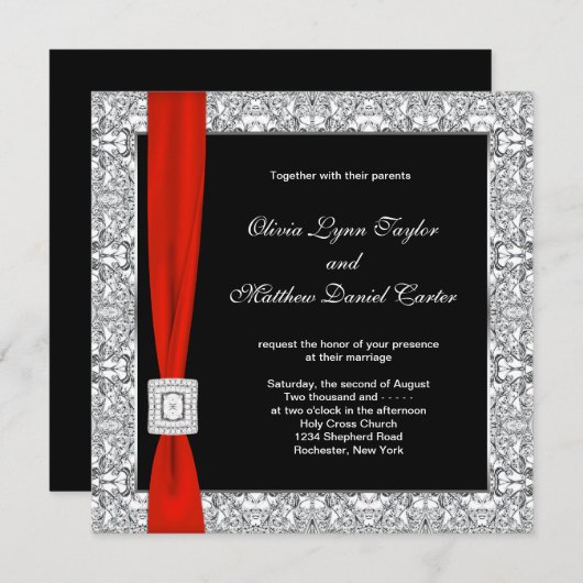 Invitation Mariage noir blanc rouge (Devant / Derrière)