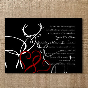 Invitation Mariage noir blanc rouge Buck et Doe en amour
