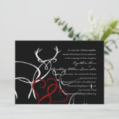 Invitation Mariage noir blanc rouge Buck et Doe en amour (Debout devant)