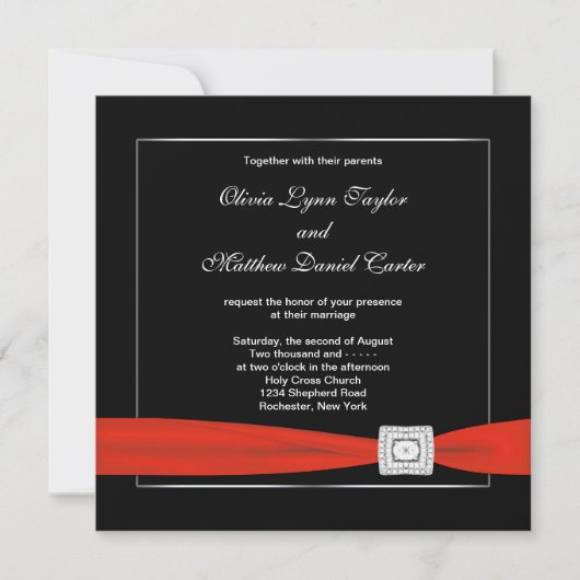 Invitation Mariage Noir Blanc Rouge Noir (Devant)