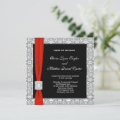 Invitation Mariage Noir Blanc Ruban Rouge (Debout devant)