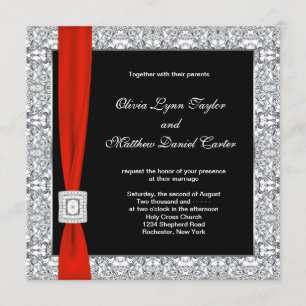 Invitation Mariage Noir Blanc Ruban Rouge