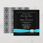 Invitation Mariage Noir Blanc Sarcelle Argent (Devant / Derrière)