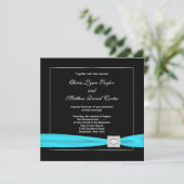 Invitation Mariage Noir Blanc Sarcelle Argent (Debout devant)